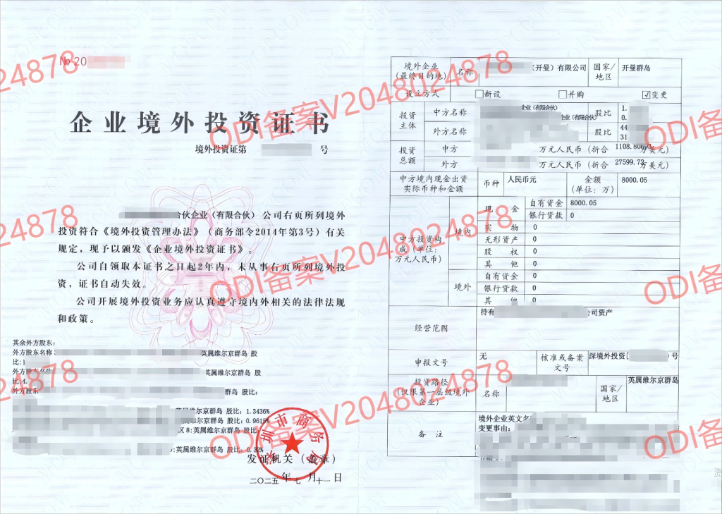ODI备案部分成功案例